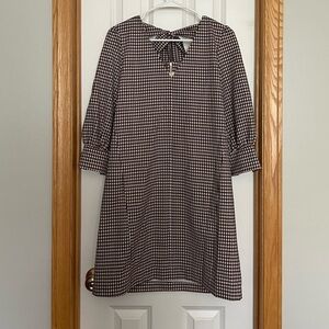 Pearl by Lela Rose Wool Checkered Tie Back Detail Dress